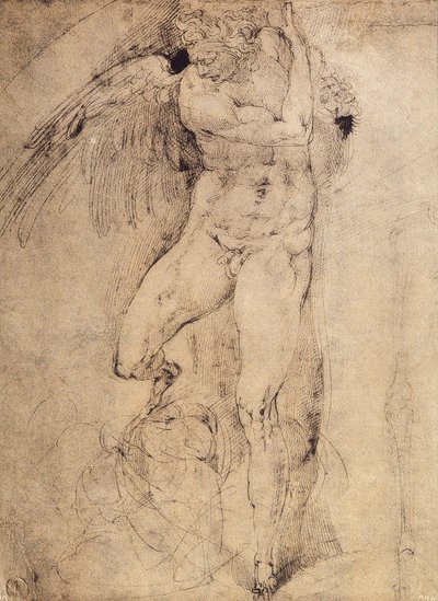 Tutkimus enkelistä viimeiselle tuomiolle: Michelangelon piirustus. Casa Buonarroti, Firenze tekijältä Michelangelo Buonarroti