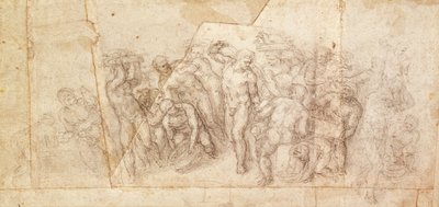 Selostuskohtauksen hahmojen tutkiminen (hiili paperille) (recto) tekijältä Michelangelo Buonarroti