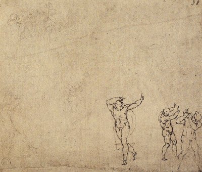 Tutkimus alastonhahmoista: Michelangelon piirustus. Casa Buonarroti, Firenze tekijältä Michelangelo Buonarroti