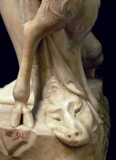 Bacchuksen juoppous, yksityiskohta pantterin päästä, Michelangelo Buonarrottin veistos 1475-1564, 1496-97, marmori yksityiskohta 52672 tekijältä Michelangelo Buonarroti