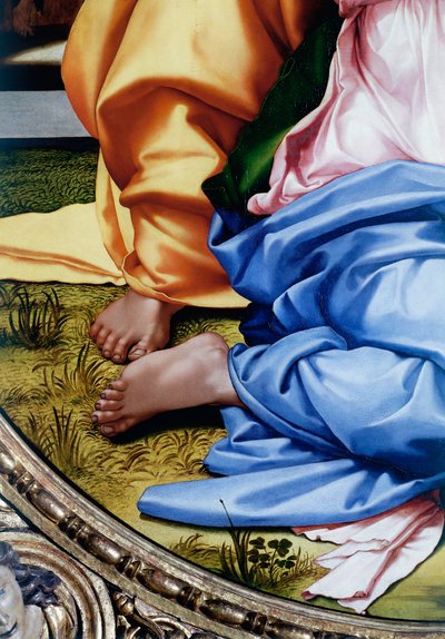Pyhä perhe tai Tondo Doni, yksityiskohta jaloista tekijältä Michelangelo Buonarroti