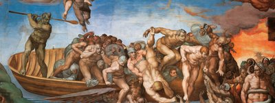 Viimeisen tuomion fresko Sikstuksen kappelista Vatikaanissa, 1536-1541. tekijältä Michelangelo Buonarroti