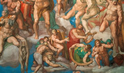 Viimeisen tuomion fresko Sikstuksen kappelista Vatikaanissa, 1536-1541. tekijältä Michelangelo Buonarroti