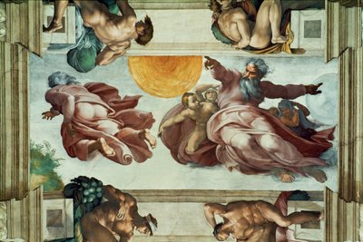 Sikstuksen kappeli; kattofreskot restauroinnin jälkeen (fresko) tekijältä Michelangelo Buonarroti