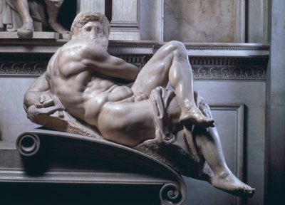 Giuliano de Medicin hauta, yksityiskohta päivästä, 1520-33, marmori tekijältä Michelangelo Buonarroti