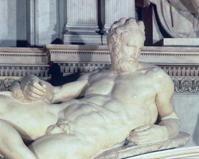 Lorenzo de Medicin hauta, yksityiskohta Dusk-marmorista. tekijältä Michelangelo Buonarroti