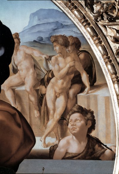 Tondo Doni: Pyhä perhe Pyhän Johannes Kastajan lapsen kanssa, yksityiskohta - 1504-06 (öljy paneelissa) tekijältä Michelangelo Buonarroti