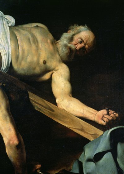 Pyhän Pietarin ristiinnaulitseminen, yksityiskohta Pyhästä Pietarista, 1600-01 tekijältä Michelangelo Merisi Caravaggio