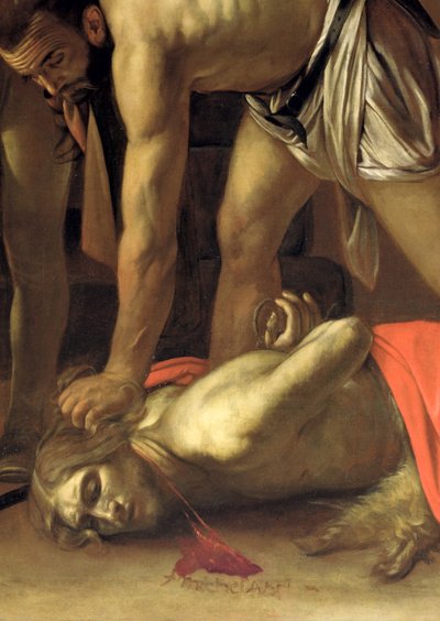 Johannes Kastajan mestaus, 1608 öljy kankaalle, yksityiskohta kuvasta 127654. tekijältä Michelangelo Merisi Caravaggio