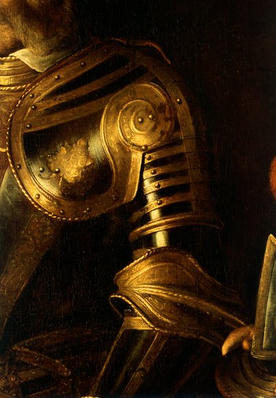 Yksityiskohta Alof de Wignacourtin muotokuvasta hänen sivullaan tekijältä Michelangelo Merisi da Caravaggio