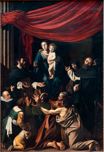 Madonna Rosaryssa (öljy kankaalle tekijältä Michelangelo Merisi da Caravaggio