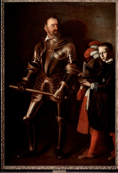 Muotokuva Alof de Wignacourtista, Maltan ritarikunnan suurmestarista ja hänen sivustaan (maalaus tekijältä Michelangelo Merisi da Caravaggio