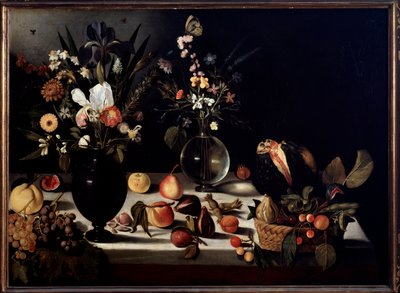 Asetelma kukilla ja hedelmillä Caravaggio dit le Caravaggio -maalaus tekijältä Michelangelo Merisi da Caravaggio