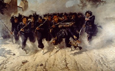 Bersaglieri Charge Porta Piassa, kirjoittanut Michele Cammarano (1835-1920), öljy kankaalle, 290x472 cm tekijältä Michele Cammarano