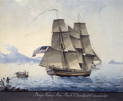 Salemin prikaati Nancy Ann lähdössä Napolista, noin 1810 (vesiväri paperille). tekijältä Michele Felice Corne