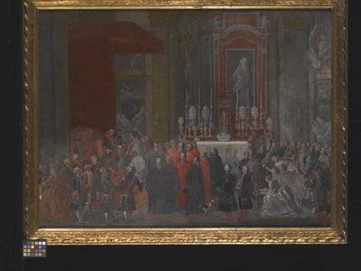 Uskonnollinen seremonia Ferdinand IV:n noustessa Napolin valtaistuimelle tekijältä Michele Foschini