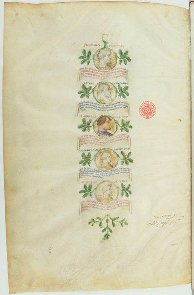 Viscontien sukututkimus (BNF, ms lat. 5888) btv1b10020318d, f36). tekijältä Michelino Molinari da Besozzo