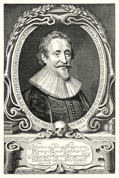 Hugo Grotius, hollantilainen juristi, teologi; filosofi ja kirjailija (kaiverrus) tekijältä Michiel Jansz. van (after) Miereveld