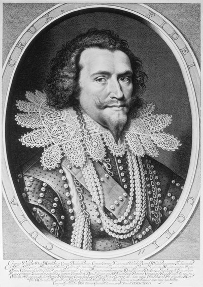 Willem Jacobszin kaivertama George Villiersin, Buckinghamin ensimmäisen herttuan (1592-1628) muotokuva. Delff (1580-1638) 1626 (kaiverrus) (bw valokuva) tekijältä Michiel Jansz van Miereveld