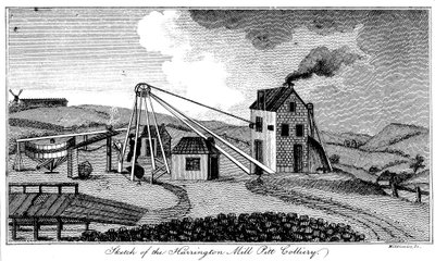 "Sketch of the Harrington Mill Pitt Colliery", Durhamin kreivikunta, 1800-luvun alku tekijältä Middlemist
