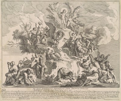 Chinean Prima Macchina vuodelta 1739: Parnassus-vuori Apollon, Musien ja Pegasuksen kanssa tekijältä Miguel de Sorellò, after Pierre Parrocel, after Michelangelo Specchi