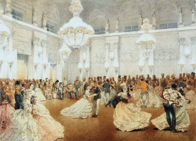 Ball Talvipalatsin konserttisalissa Nasir al-Din Shahin virallisen vierailun aikana toukokuussa tekijältä Mihaly von Zichy