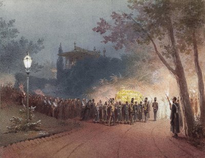 Arkun kantaminen Aleksanteri III:n ruumiineen Livadian pienestä palatsista, 1895 tekijältä Mihaly von Zichy