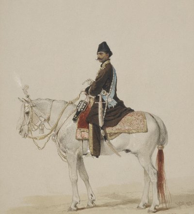 Naser al-Din Shah Qajarin ratsastusmuotokuva 1831-1896, 1873 tekijältä Mihaly von Zichy