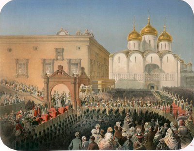 Tsaarina Aleksandra Fedorovnan kulkue Moskovassa, 1856. tekijältä Mihaly von Zichy