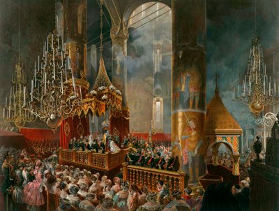 Venäjän tsaaritar Maria Aleksandrovnan kruunaus Moskovassa 1856. tekijältä Mihaly von Zichy