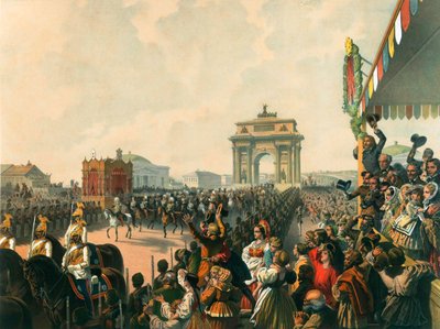 Heidän Majesteettiensa Aleksanteri II:n ja Maria Aleksandrovnan voitto Moskovaan, 1856. tekijältä Mihaly von Zichy
