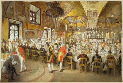 Seremoniallinen illallinen Moskovan Kremlin osien palatsissa, 1883-1895. tekijältä Mihály Zichy