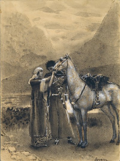 Zaran jäähyväiset Ismailin kanssa. Kuvitus Mikhail Lermontovin runoon Ismail Bey, 1890-1891 tekijältä Mikhail Aleksandrovich Vrubel