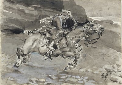 Ratsasmies. Kuvitus Mikhail Lermontovin runoon Demoni, 1890-1891 tekijältä Mikhail Aleksandrovich Vrubel