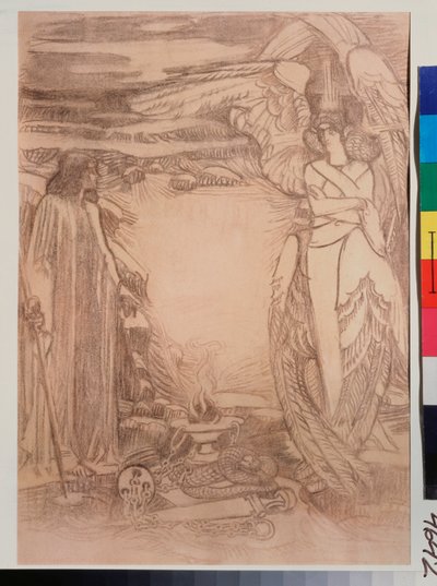 Kuvitus runolle Profeetta de Alexandre Pouchkine (1799-1837) (kuvitus Pushkinin runolle Profeetta) - Mihail Aleksandrovitš Vrubelin (Vrubel) (1856-1910) piirustus, sangviini paperilla tekijältä Mikhail Aleksandrovich Vrubel