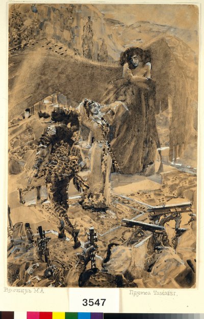 Tamaran tanssi - Kuvitus Mihail Lermontovin (1814-1841) runosta "Demoni" - Mihail Aleksandrovich Vrubelin (Vrubel) (1856-1910) taideteos tekijältä Mikhail Aleksandrovich Vrubel