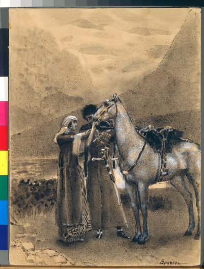 Zaran ja Ismailin jäähyväiset - Kuvitus Mihail Lermontovin (1814-1841) runosta "Izmail-bey" (Izmail bey) - Mihail Aleksandrovich Vrubelin (Vrubel) (1856-1910) taideteos tekijältä Mikhail Aleksandrovich Vrubel