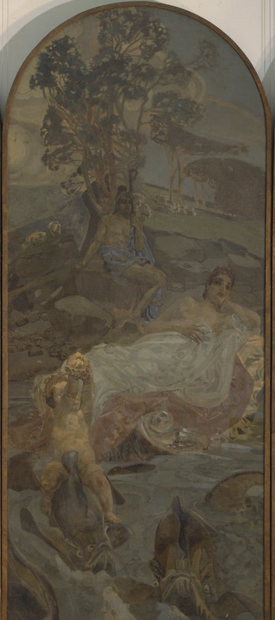 Venus, Amor ja Paris Triptyykki Pariisin tuomio, keskiosa, 1893 tekijältä Mikhail Aleksandrovich Vrubel