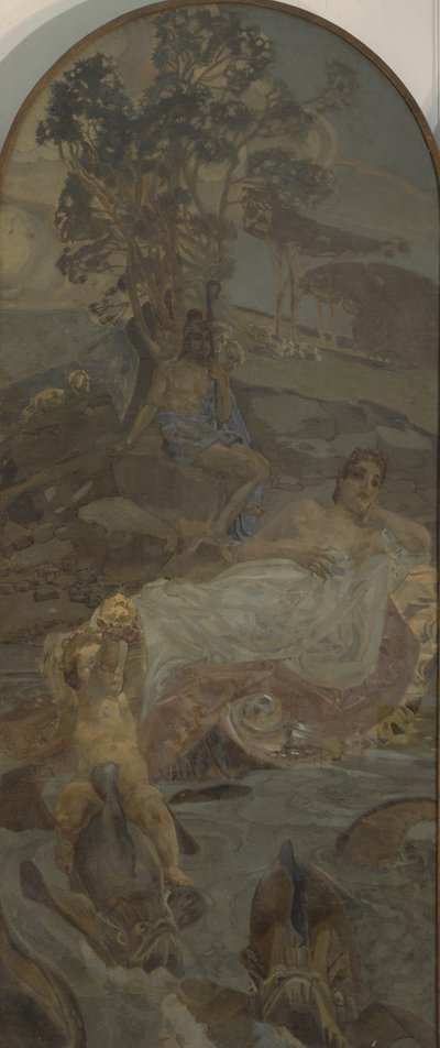Venus, Amor ja Paris, Pariisin tuomion triptyykin keskipaneeli tekijältä Mikhail Aleksandrovich Vrubel
