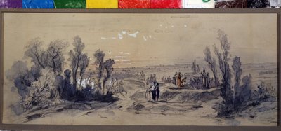 Verhosuunnittelu Piotr Ilitch Tšaikovskin (1840-1893) oopperaan "Mazepa" (P. Tšaikovskin "Mazepa" -oopperan verhosuunnittelu). Mihail Iljitš Botšarovin (1831-1895) teos. Akvarelli paperille tekijältä Mikhail Ilyich Bocharov