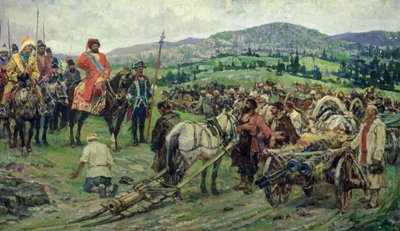 Talonpoikaiskapinan johtajan Emeljan Pugatševin avustaminen Uralissa (öljy kankaalle) tekijältä Mikhail Ivanovich Avilov