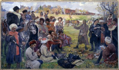 Bolshevikkiagitaattorit kenraali Kornilovin villi jako Gatšinan lähellä elokuussa 1917 tekijältä Mikhail Ivanovich Avilov