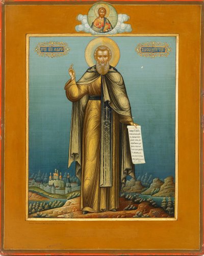 Pyhä Macarius Unzhalainen, n. 1910 tekijältä Mikhail Ivanovich Dikaryov
