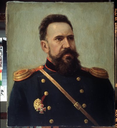 "Muotokuva sotilasta ja insinööri Serguei Mosinista (1849-1902) Mosin-Nagant -kiväärin (Mosin Nagant) keksijästä"" Mihail Geretsin (1900-1942) maalaus 1941 Valtion keskustykistömuseo, Pietari tekijältä Mikhail Petrovich Gerets