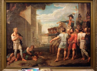 Ranskalaisten sotilaiden venäläisten teloitus vuonna 1812 (Napoleonin sotien jakso, Venäjän kampanja) - Mihail Tihonovin (1789-1862) maalaus, öljy kankaalle tekijältä Mikhail Tikhonov
