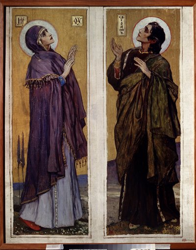 Neitsyt ja Pyhä Johannes Kastaja (Neitsyt ja Johannes Kastaja). Mihail Vasilyevich Nesterovin (1862-1942) maalaus öljy kankaalle tekijältä Mikhail Vasilievich Nesterov