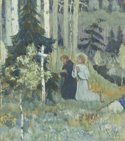 Kolminaisuus-Sergius-luostarin perustaminen tekijältä Mikhail Vasilievich Nesterov