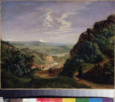 Näkymä Pyatigorsk, Venäjä (näkymä Pyatigorsk). Mihail Jurjevitš Lermontovin (1814-1841) maalaus öljy kankaalle tekijältä Mikhail Yuryevich Lermontov
