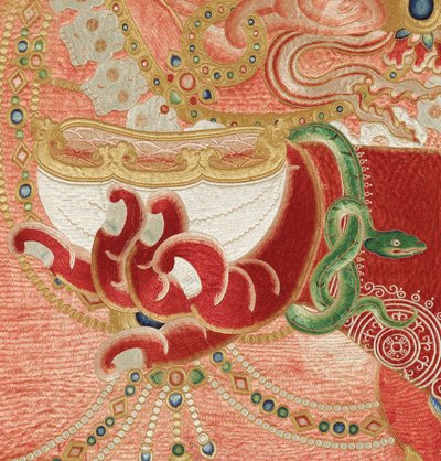 Yksityiskohta keisarillisesta kirjaillusta silkki-tangasta tekijältä Ming Dynasty Chinese School