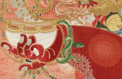 Yksityiskohta keisarillisesta kirjaillusta silkki-tangasta tekijältä Ming Dynasty Chinese School